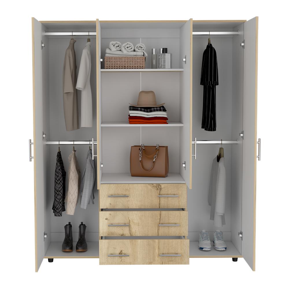 Closet Fontana, Café Claro y Blanco, con Cuatro Tubos Para Colgar Ropa y Zapatero En La Parte Inferior