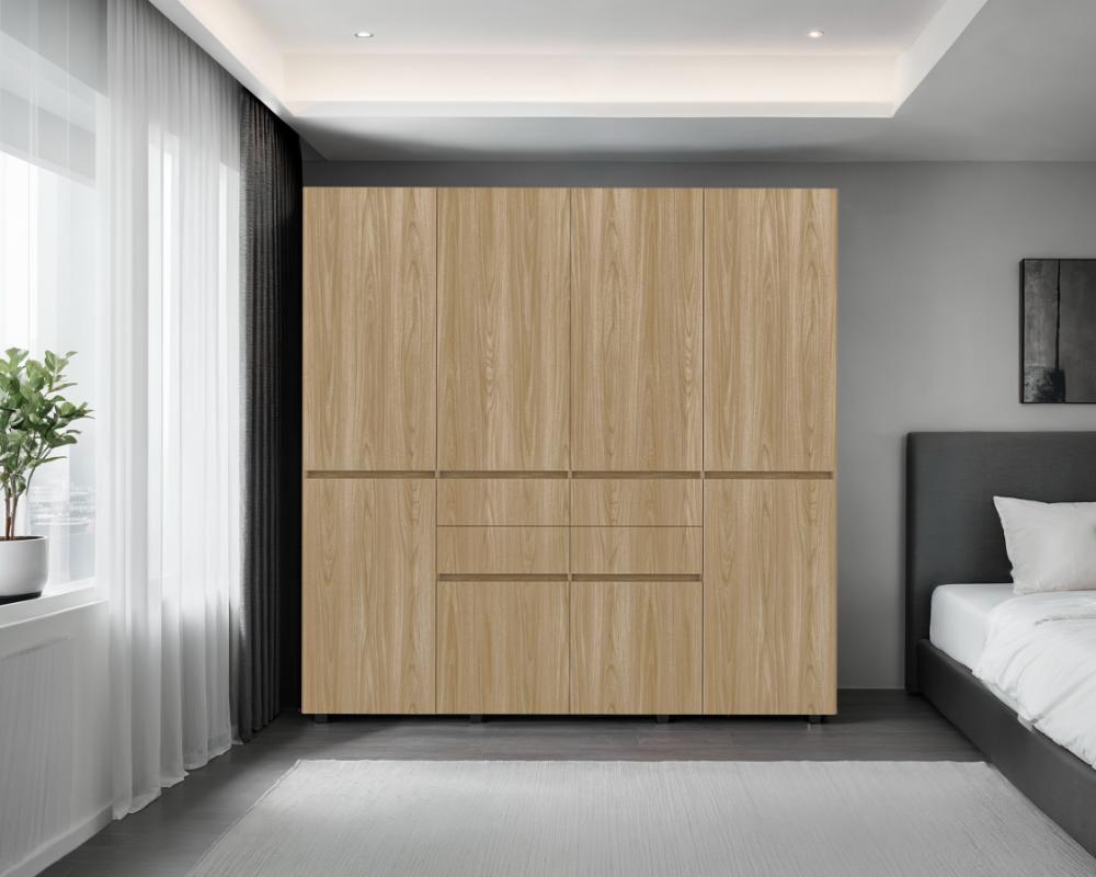 Closet Siruela 200, Fresno Europeo y Blanco, con Cuatro Cajones, Ocho Puertas y Gran Capacidad de Almacenamiento