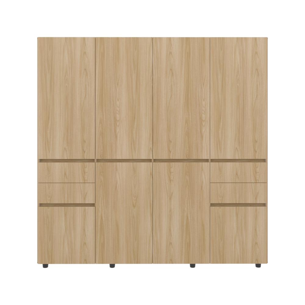 Closet Siruela 200, Fresno Europeo y Blanco, con Cuatro Cajones, Ocho Puertas y Gran Capacidad de Almacenamiento