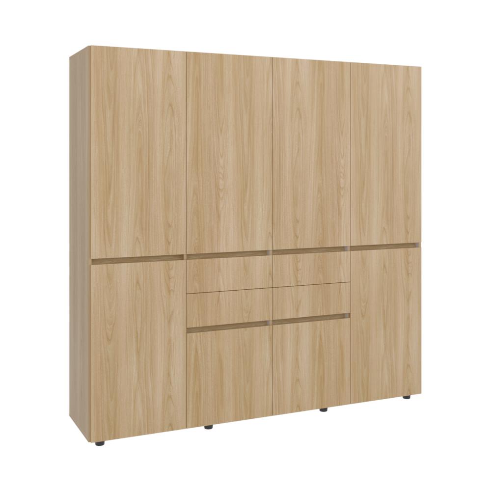 Closet Siruela 200, Fresno Europeo y Blanco, con Cuatro Cajones, Ocho Puertas y Gran Capacidad de Almacenamiento