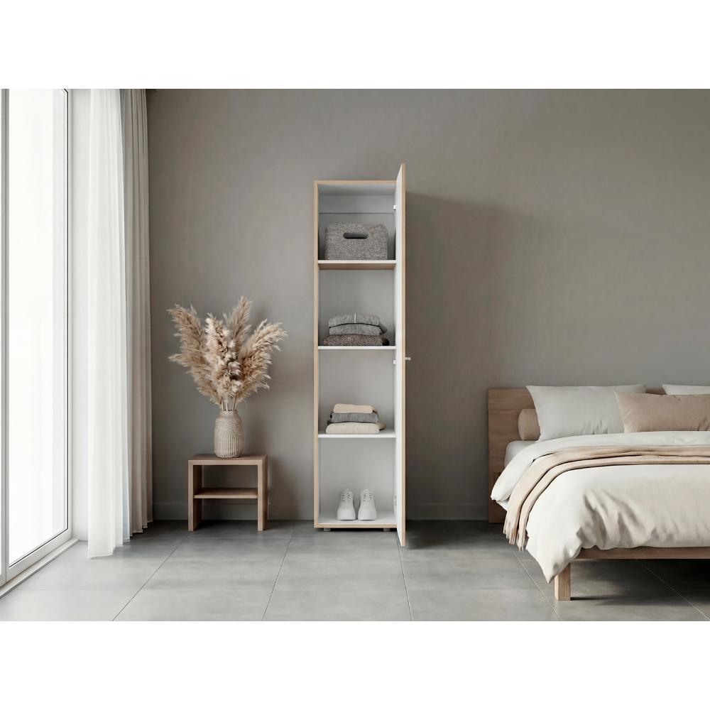 Closet Alma, Fresno Europeo Y Blanco, Una puerta abatible y entrepaños para guardar ropa ZF