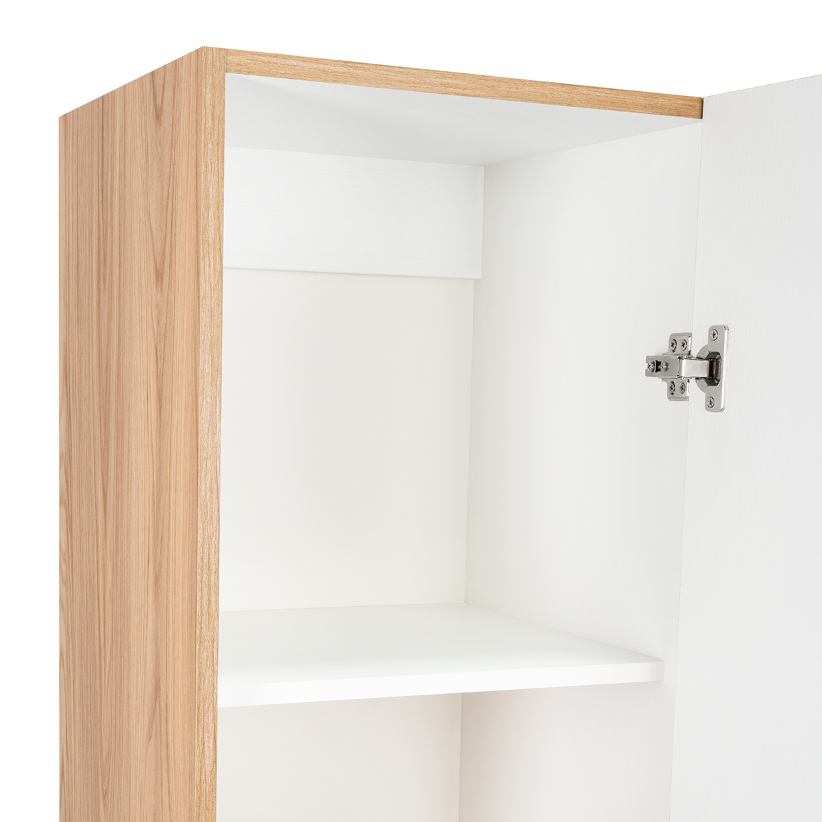 Clóset Alma, Fresno Europeo y Blanco, una Puerta Abatible y Entrepaños para Guardar Ropa ZF