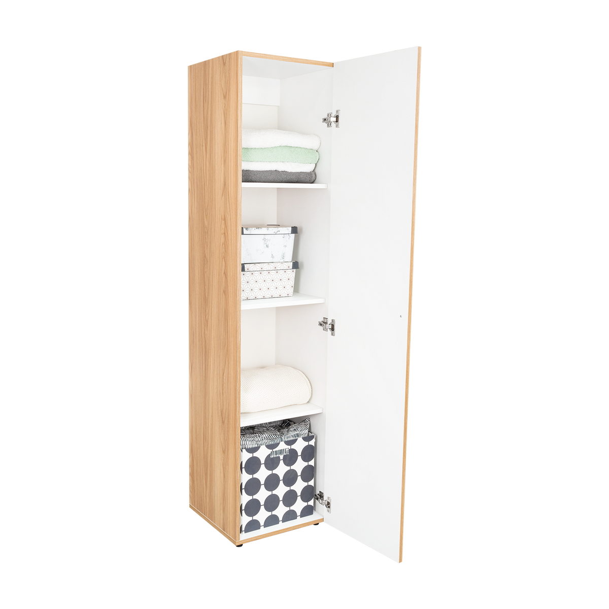 Clóset Alma, Fresno Europeo y Blanco, una Puerta Abatible y Entrepaños para Guardar Ropa ZF