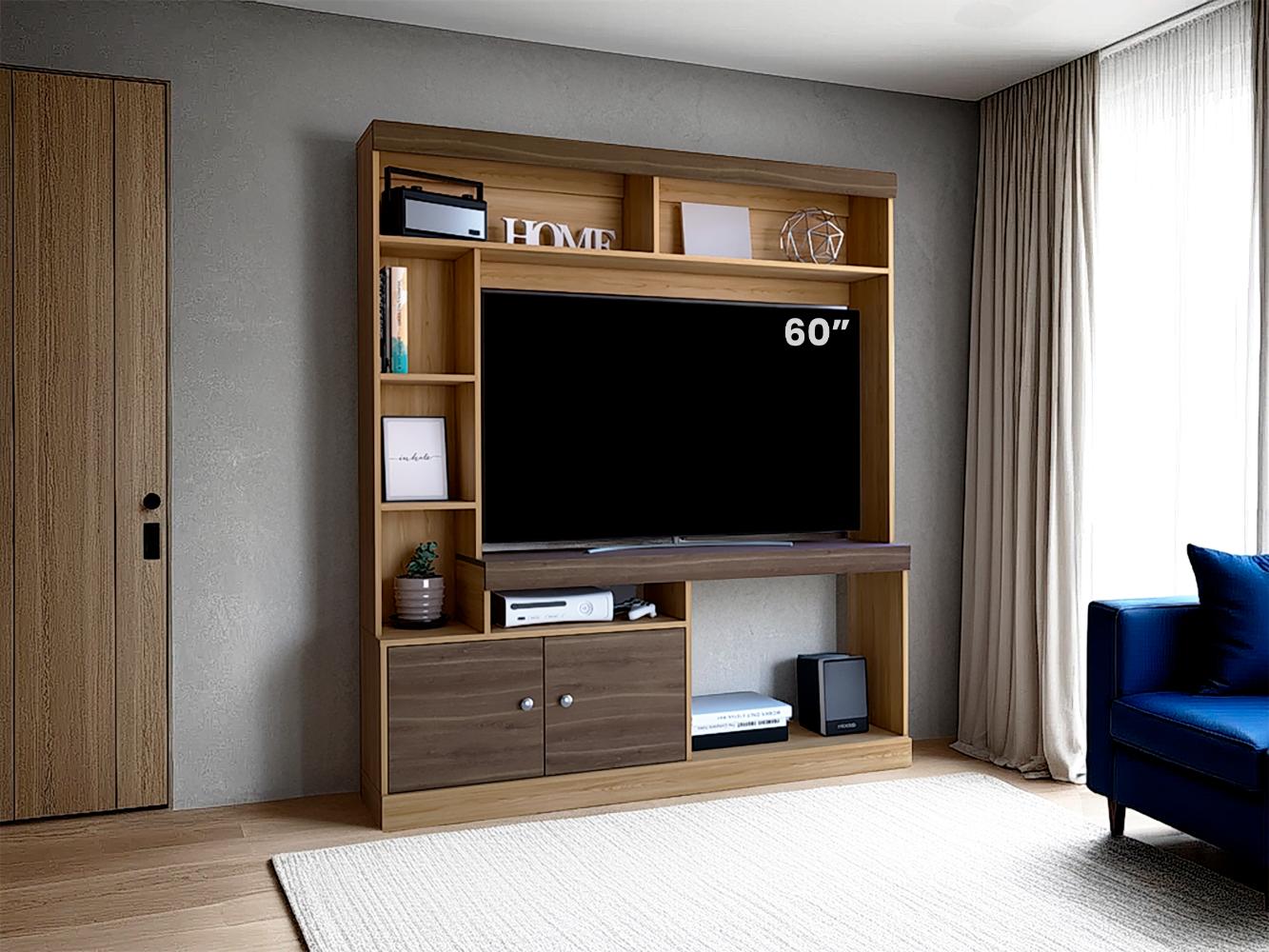 Mesa Para Tv Roy, Fresno Europeo y Milan, con Espacio Para Televisor de 55 Pulgadas