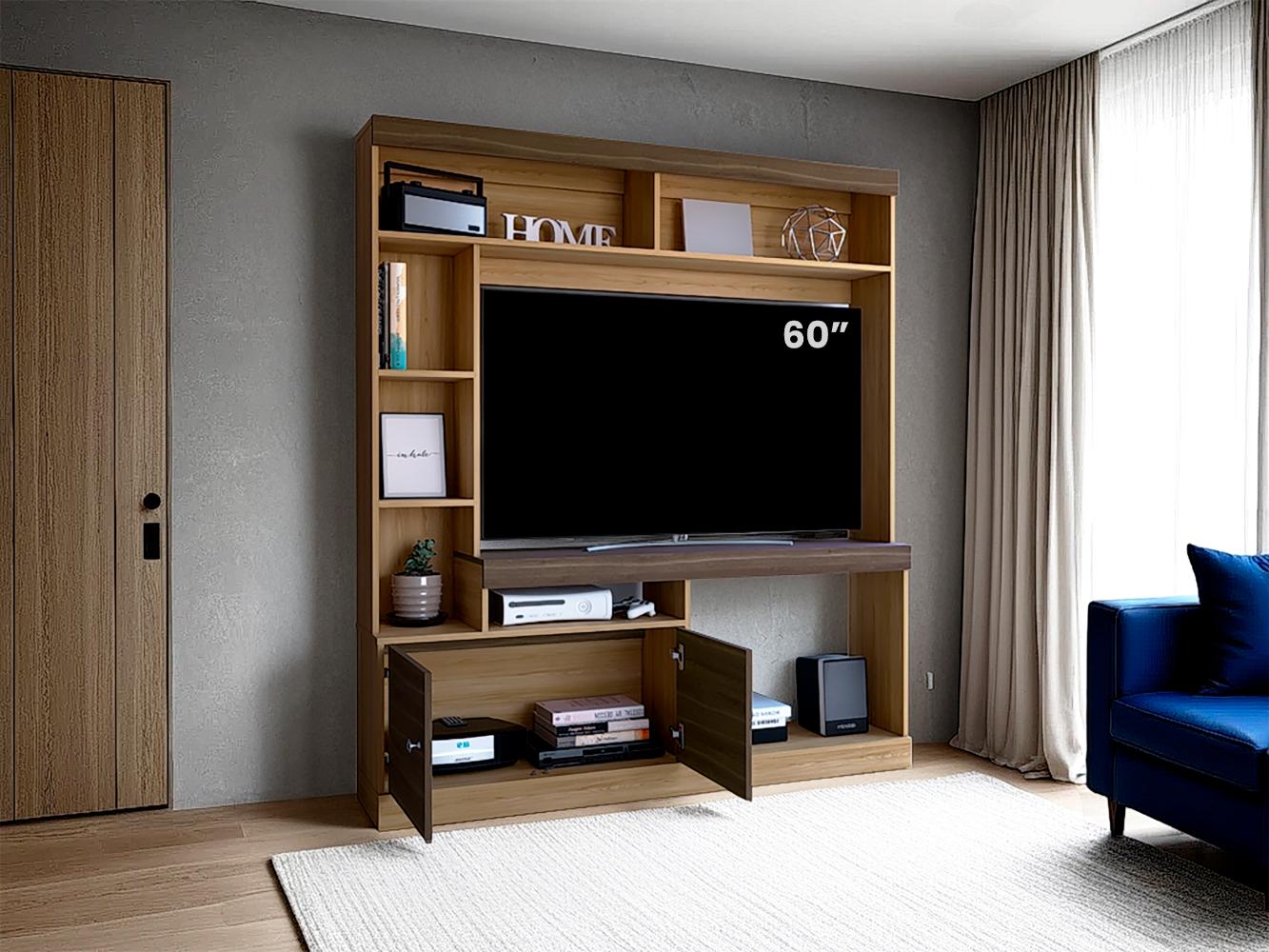 Mesa Para Tv Roy, Fresno Europeo y Milan, con Espacio Para Televisor de 55 Pulgadas