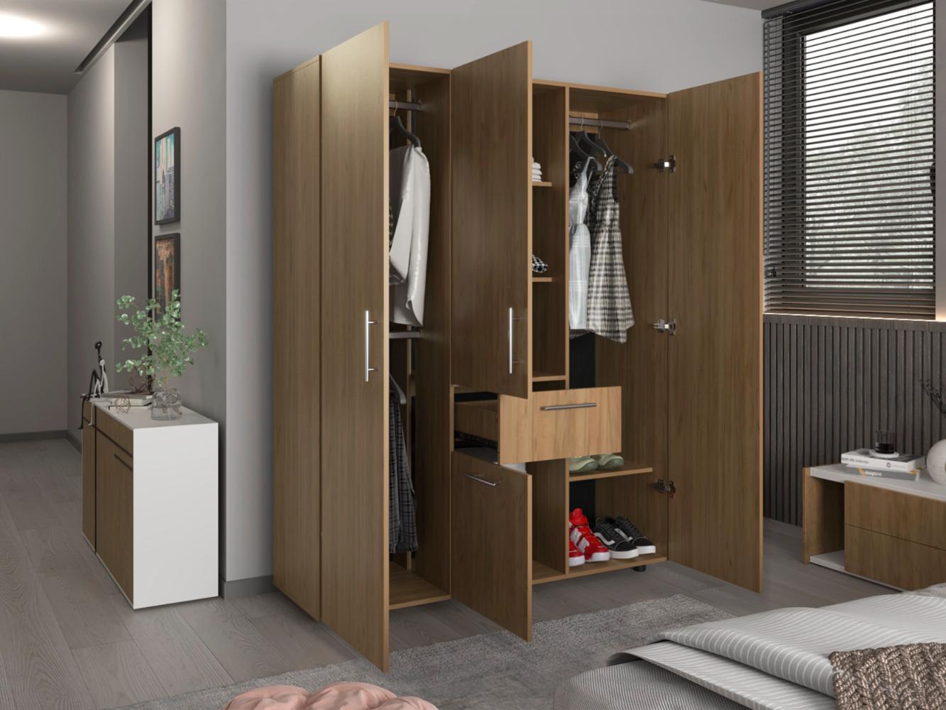 Closet Belen, Fresno Europeo y Wengue, con amplios espacios para guardar ropa ZF