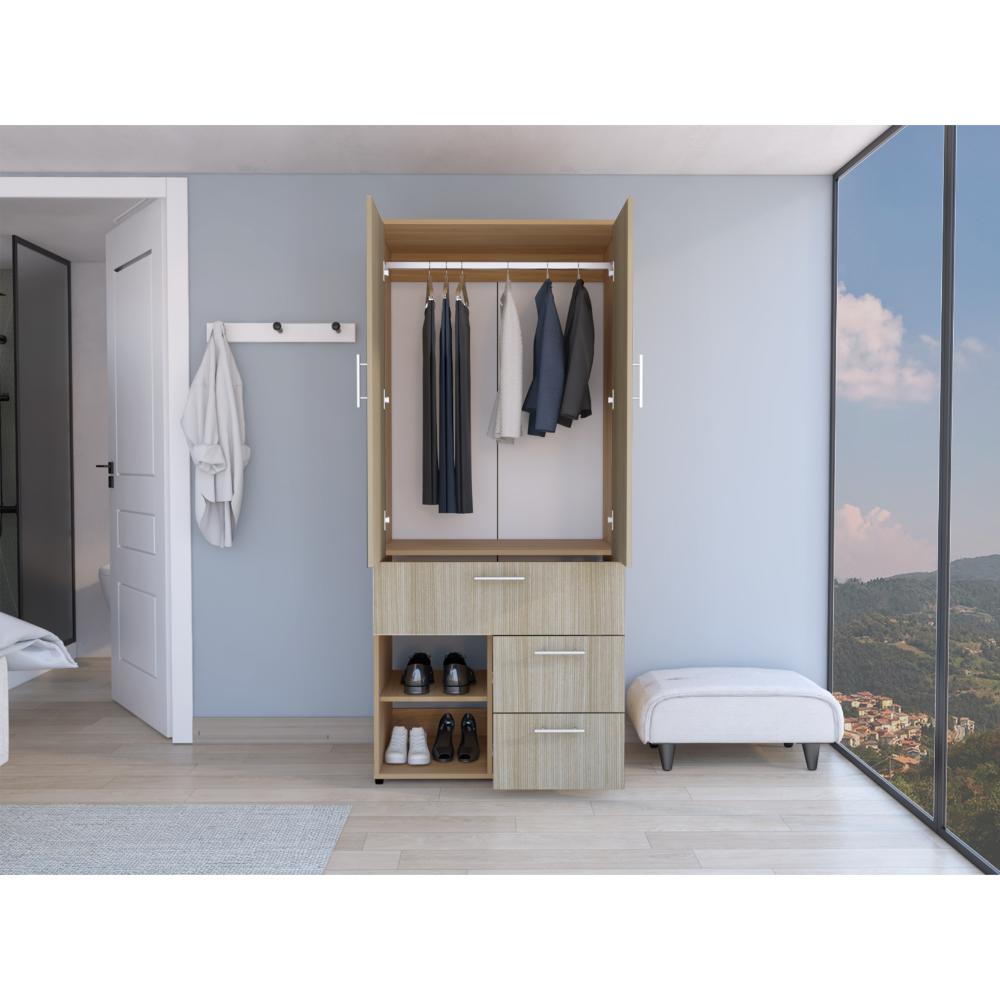 Closet sevilla, Fresno Europeo, con Dos Puertas Abatibles y Tres Cajones