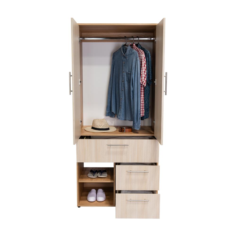 Closet sevilla, Fresno Europeo, con Dos Puertas Abatibles y Tres Cajones