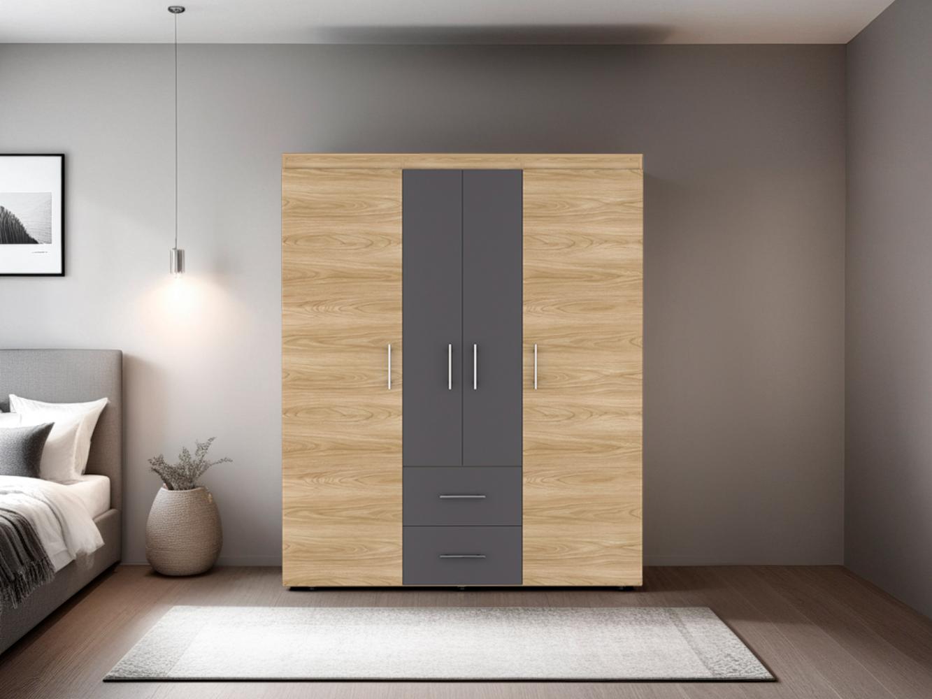 Closet Bariloche Bombay Eco, Fresno Europeo y Blanco Plomo, con Variedad de Entrepaños y Cuatro Puertas Abatibles