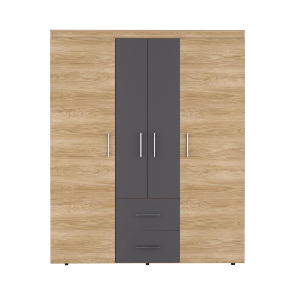 Closet Bariloche Bombay Eco, Fresno Europeo y Blanco Plomo, con Variedad de Entrepaños y Cuatro Puertas Abatibles