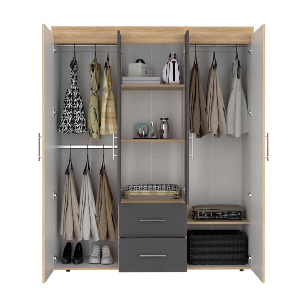 Closet Bariloche Bombay Eco, Fresno Europeo y Blanco Plomo, con Variedad de Entrepaños y Cuatro Puertas Abatibles