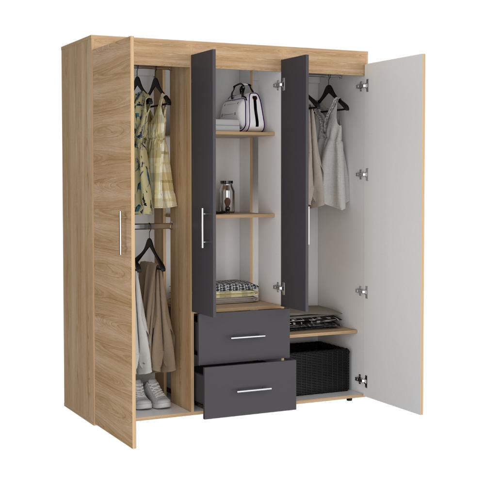Closet Bariloche Bombay Eco, Fresno Europeo y Blanco Plomo, con Variedad de Entrepaños y Cuatro Puertas Abatibles
