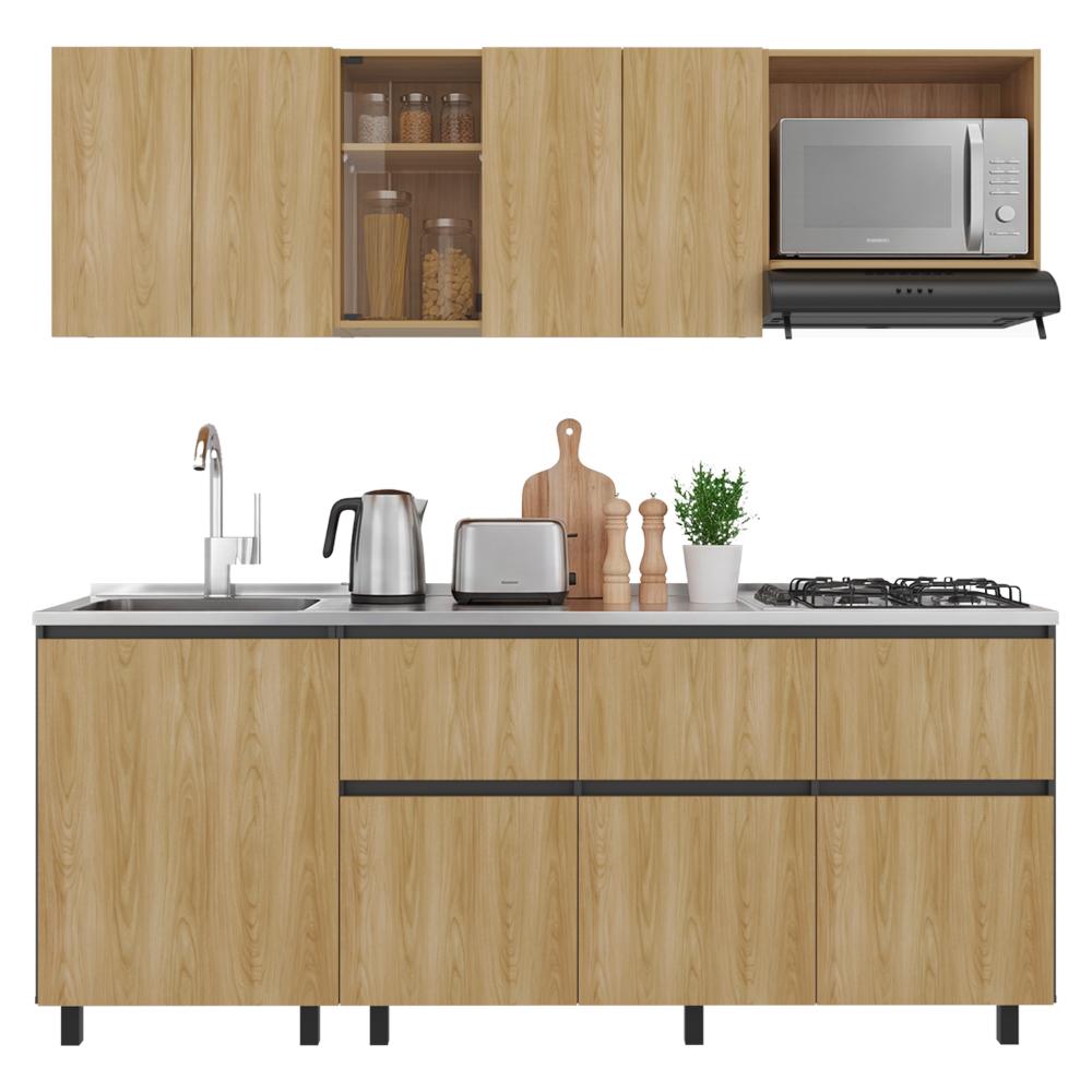 Cocina Integral Lirio, Fresno Europeo y Plata Oscuro, Incluye Mesón Izquierdo