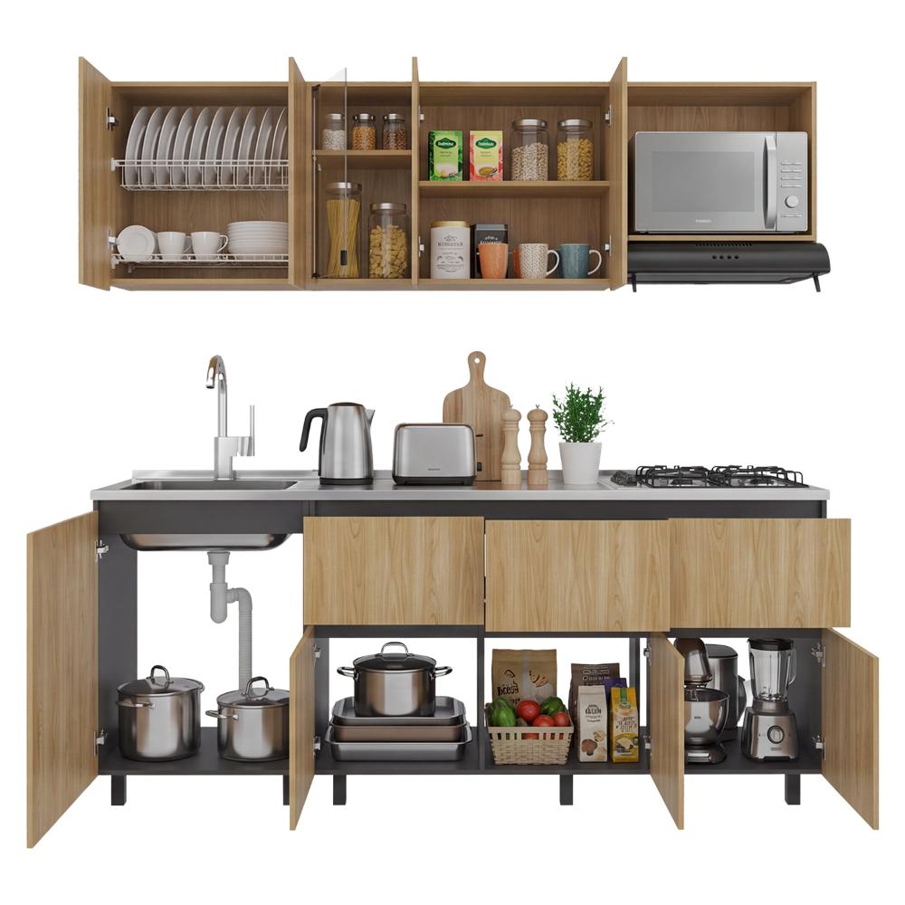 Cocina Integral Lirio, Fresno Europeo y Plata Oscuro, Incluye Mesón Izquierdo