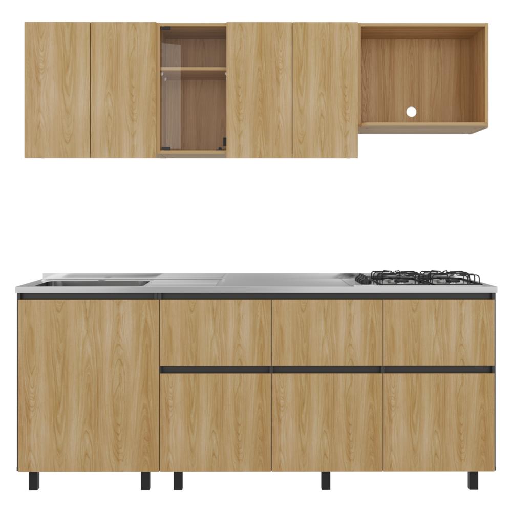 Cocina Integral Lirio, Fresno Europeo y Plata Oscuro, Incluye Mesón Izquierdo
