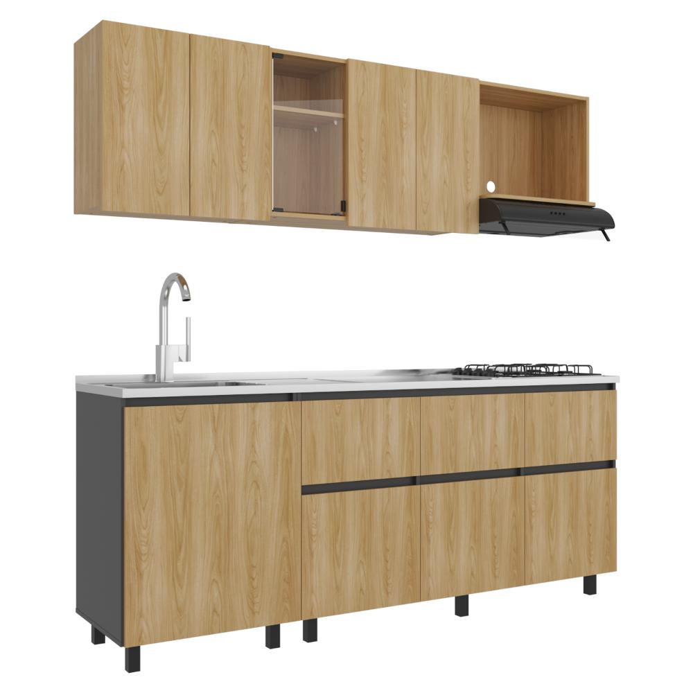 Cocina Integral Lirio, Fresno Europeo y Plata Oscuro, Incluye Mesón Izquierdo