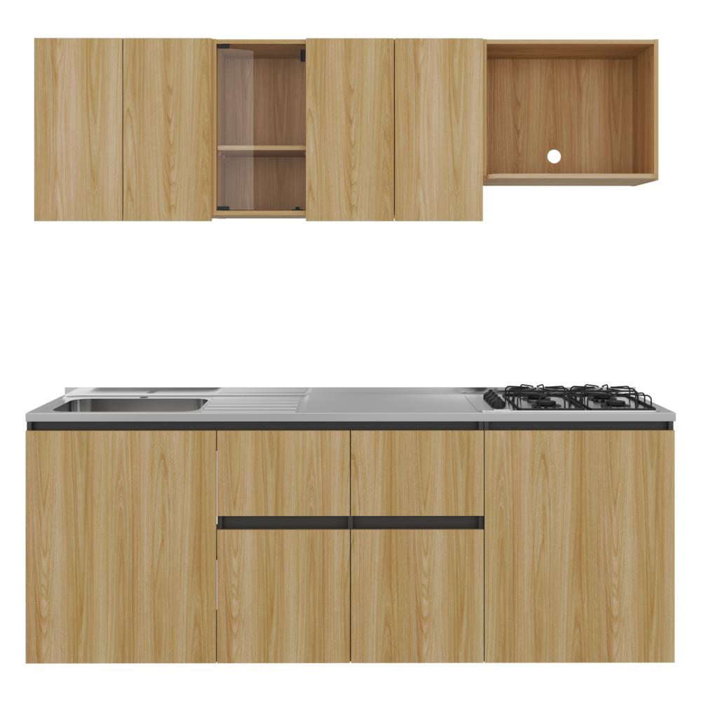 Cocina Integral Amantia, Fresno Europeo y Plata Oscuro, Incluye Mesón Izquierdo