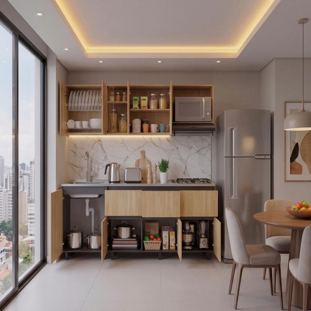 Cocina Integral Lirio, Fresno Europeo y Plata Oscuro, Incluye Mesón Izquierdo