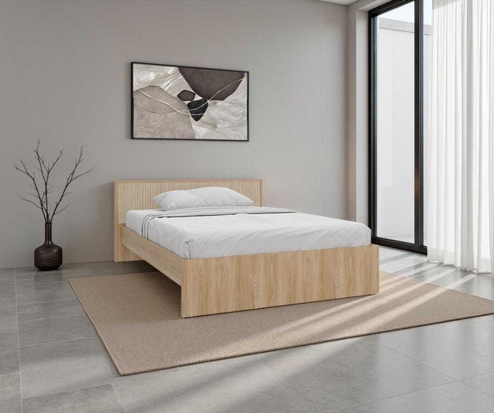 Cama Doble Wandda, Fresno Europeo y Roble Natural, incluye tendido de tablones