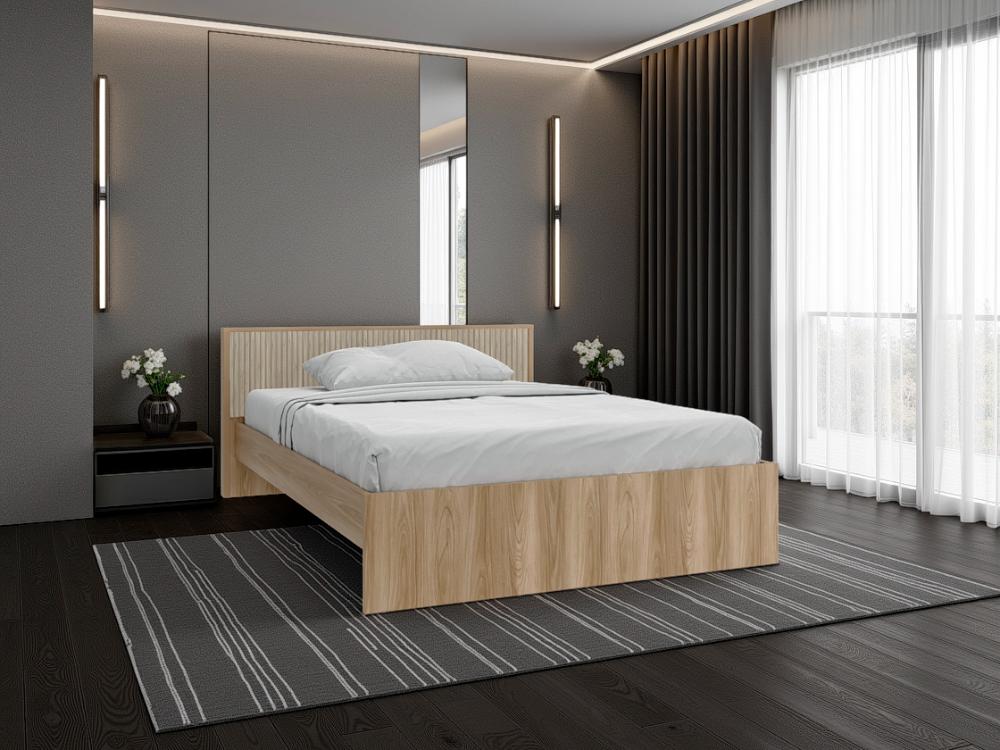 Cama Doble Wandda, Fresno Europeo y Roble Natural, incluye tendido de tablones