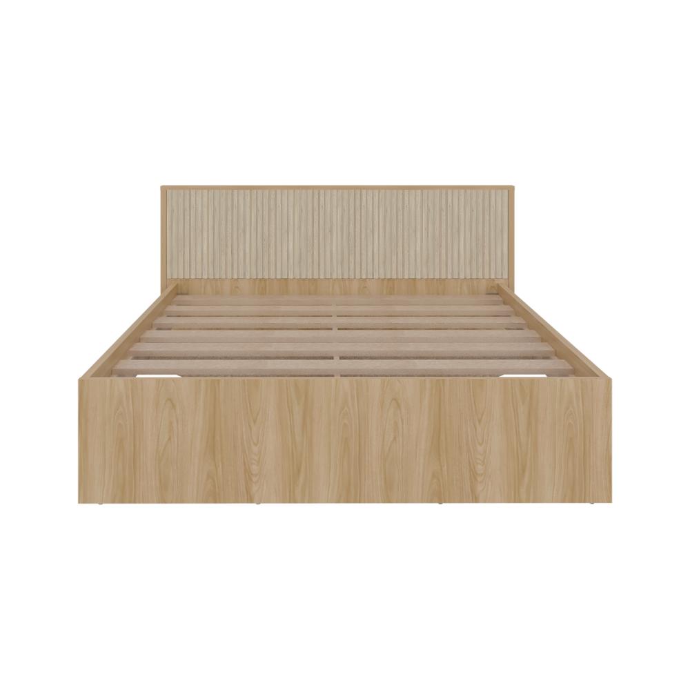 Cama Doble Wandda, Fresno Europeo y Roble Natural, incluye tendido de tablones