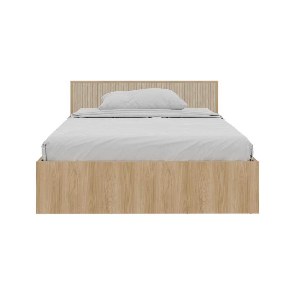 Cama Doble Wandda, Fresno Europeo y Roble Natural, incluye tendido de tablones