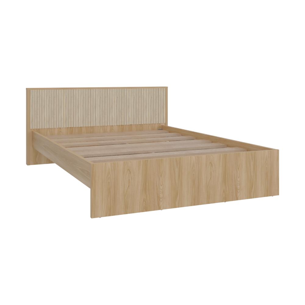 Cama Doble Wandda, Fresno Europeo y Roble Natural, incluye tendido de tablones