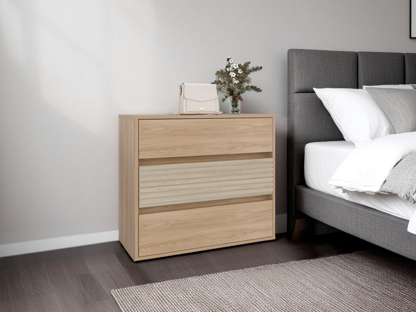 Organizador Wandda,Fresno Europeo y Roble Natural, con tres cajones