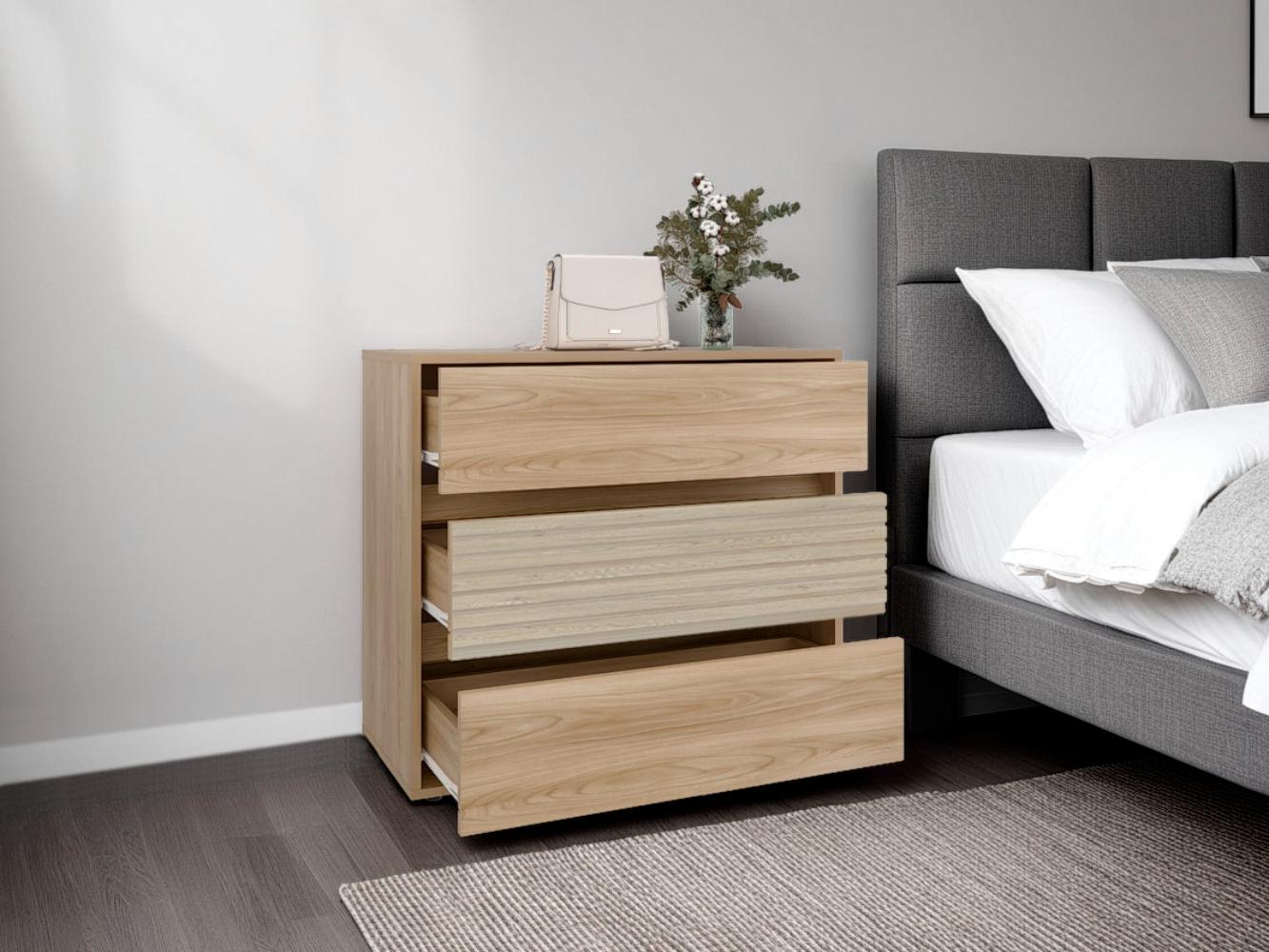 Organizador Wandda,Fresno Europeo y Roble Natural, con tres cajones