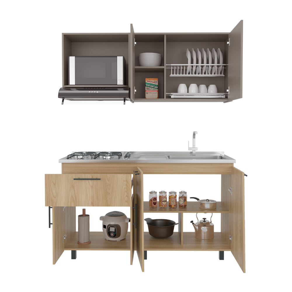 Cocina Integral Emilia, Fresno Europeo y Taupe, con Pozuelo a la Derecha, no incluye Mesón