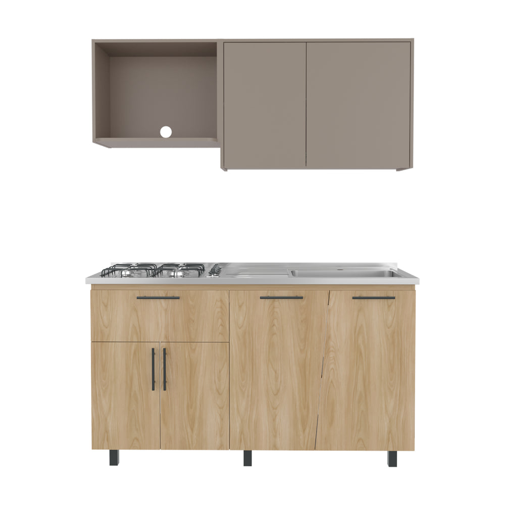 Cocina Integral Emilia, Fresno Europeo y Taupe, con Pozuelo a la Derecha, no incluye Mesón