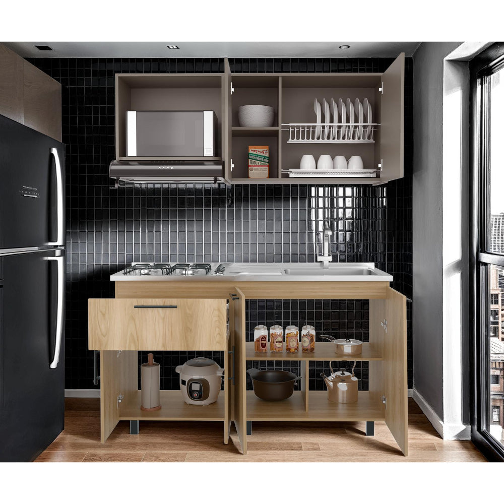 Cocina Integral Emilia, Fresno Europeo y Taupe, con Pozuelo a la Derecha, no incluye Mesón