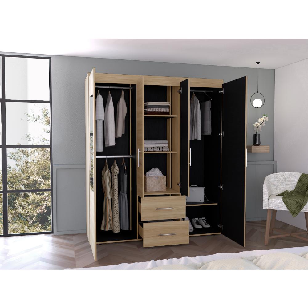 Closet Bariloche Bombay Eco, Fresno Europeo y Wengue, con Variedad de Entrepaños Incluye Espejo