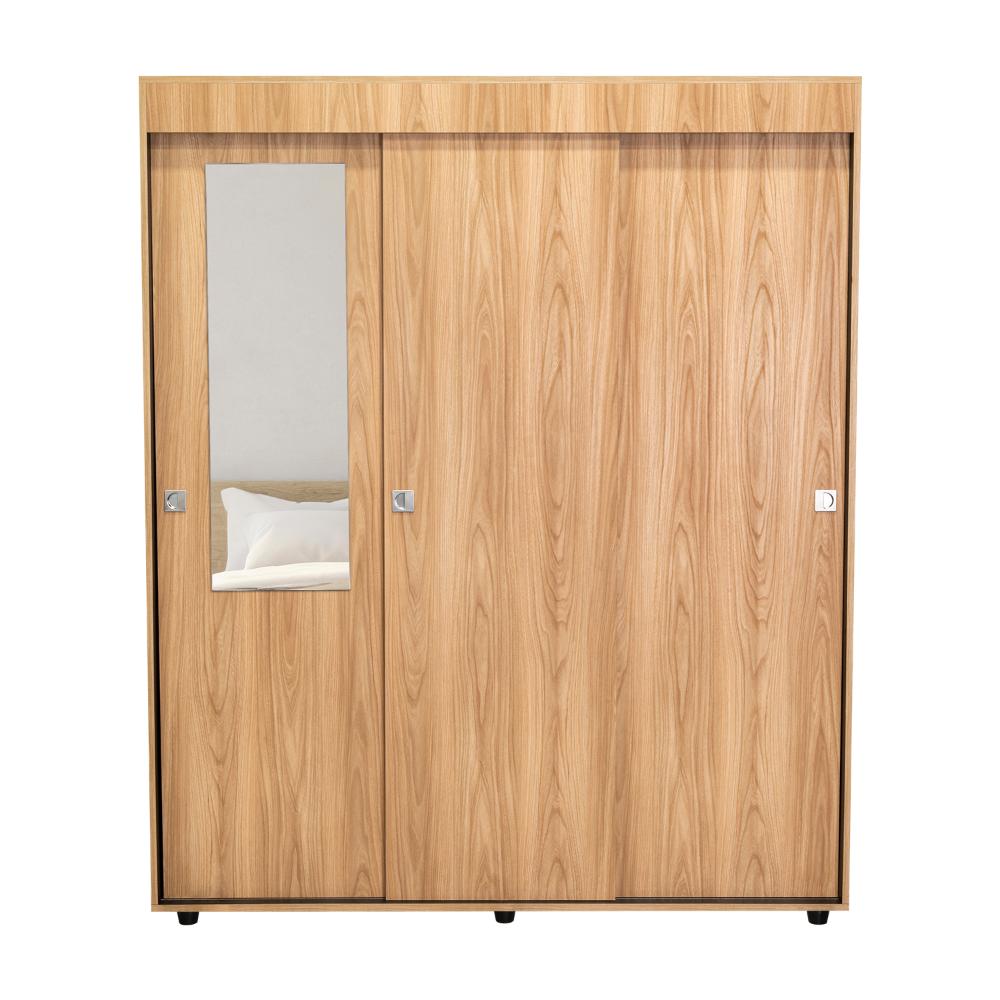 Closet Angelo 150, Fresno Europeo y Wengue, con Tres Puertas Corredizas