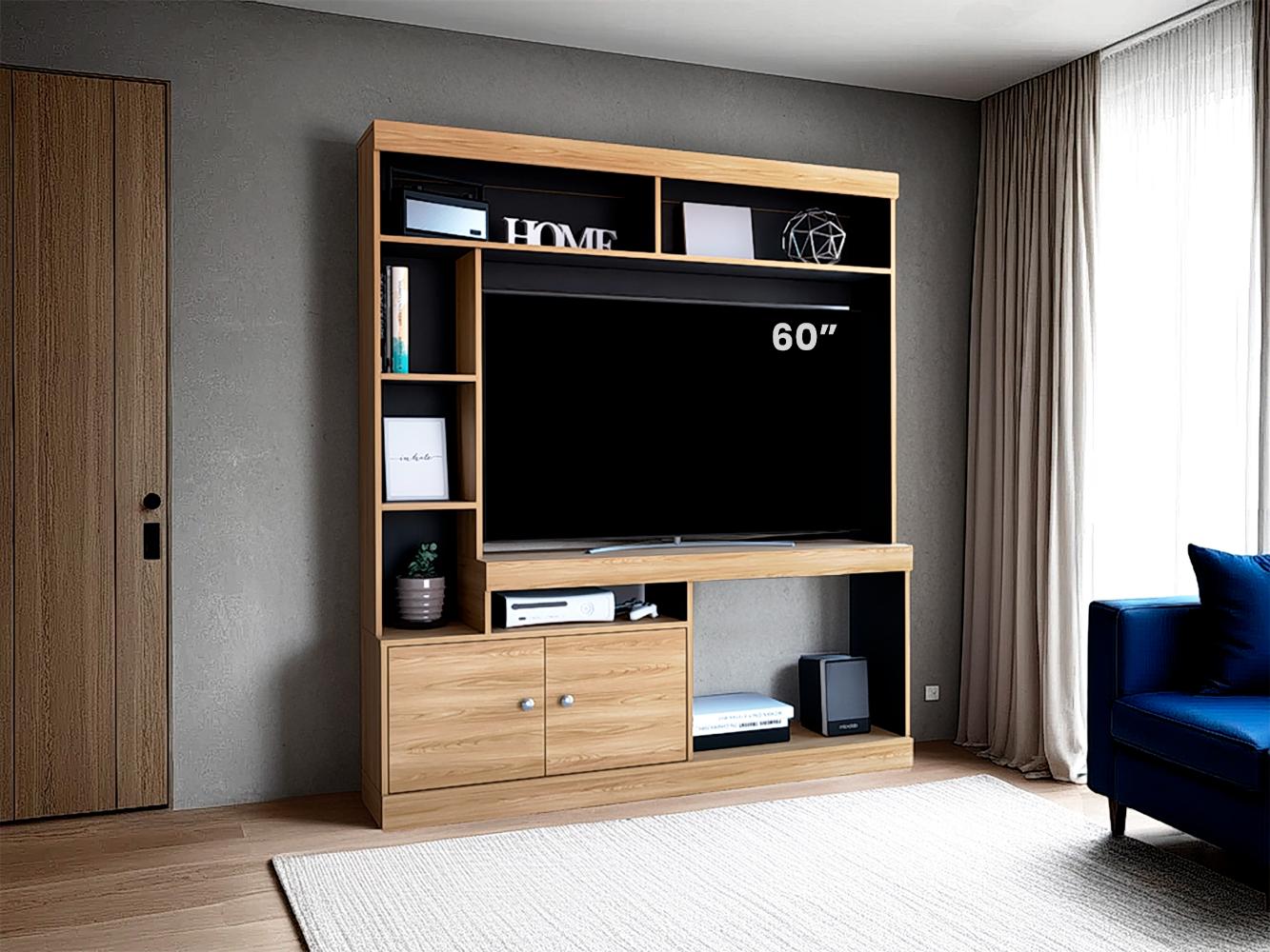 Mesa Para Tv Roy, Fresno Europeo y Wengue, con Espacio Para Televisor de 55 Pulgadas