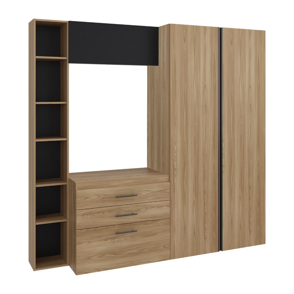 Closet Multifuncional Bruson, Fresno Europeo y Wengue, con cajones para guardar ropa y objetos de oficina