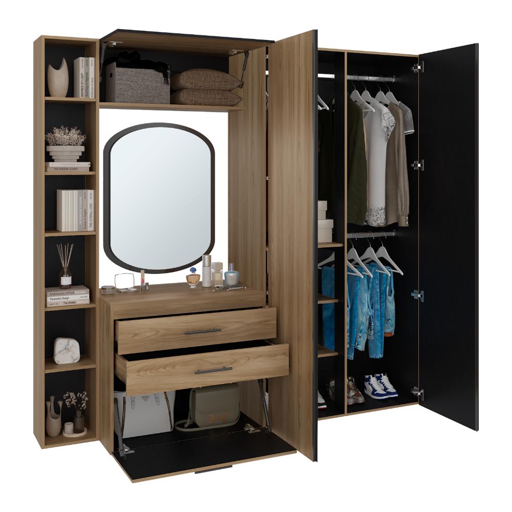 Closet Multifuncional Bruson, Fresno Europeo y Wengue, con cajones para guardar ropa y objetos de oficina