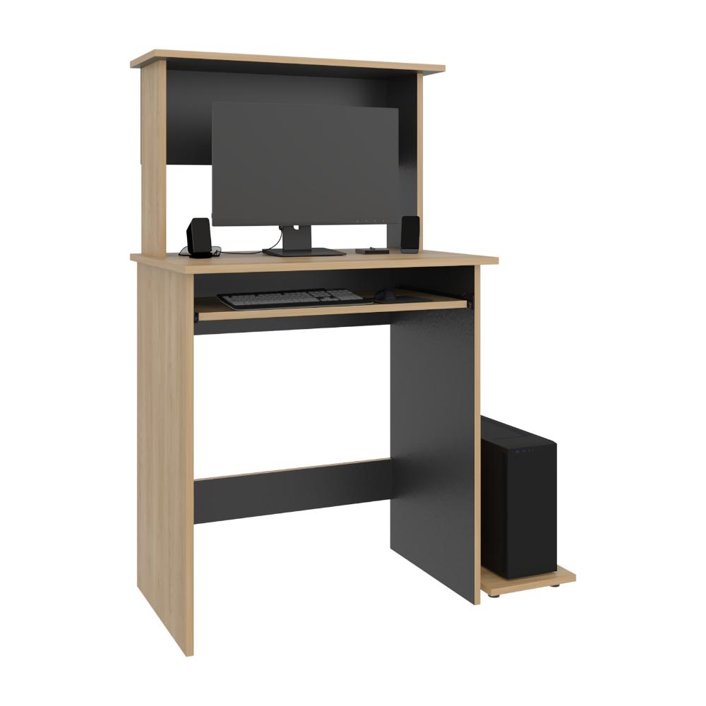 Escritorio Melvac, Fresno Europeo y Wengue, con porta teclado y rieles metálicos