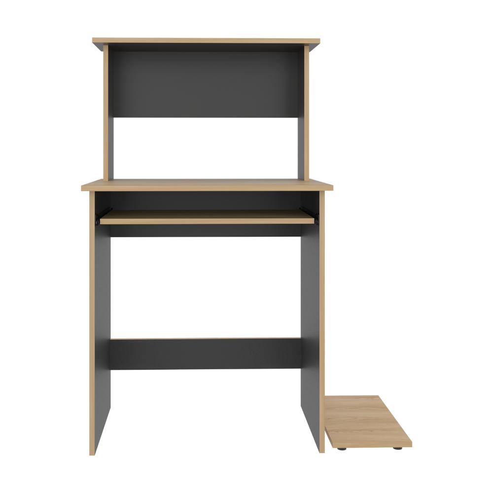 Escritorio Melvac, Fresno Europeo y Wengue, con porta teclado y rieles metálicos