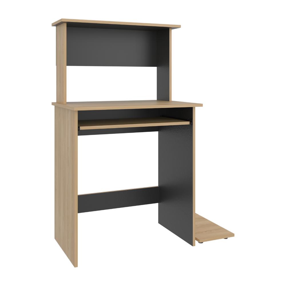 Escritorio Melvac, Fresno Europeo y Wengue, con porta teclado y rieles metálicos