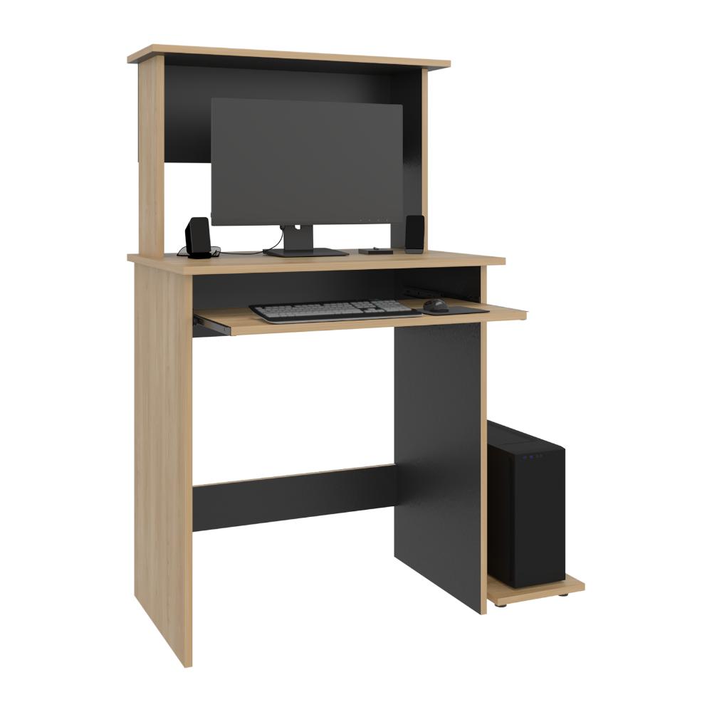 Escritorio Melvac, Fresno Europeo y Wengue, con porta teclado y rieles metálicos