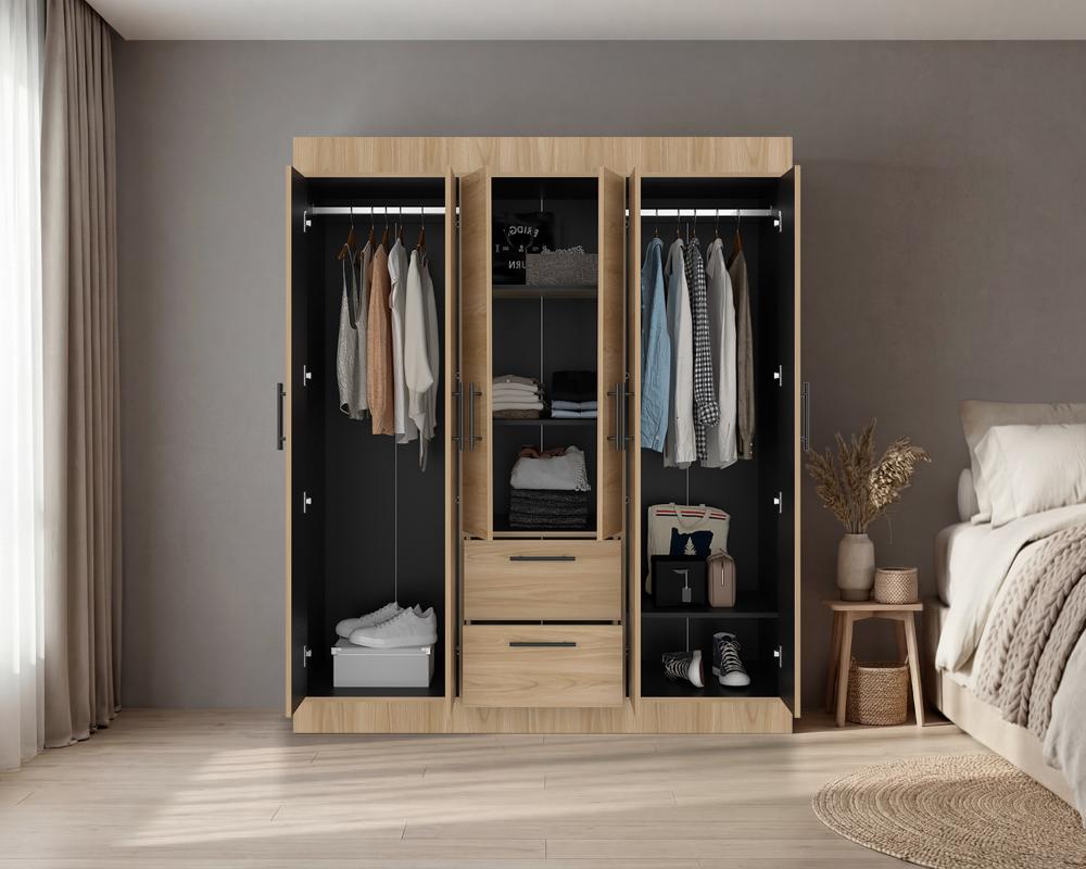 Closet Aura, Fresno Europeo y Wengue, con 6 puertas y 2 cajones