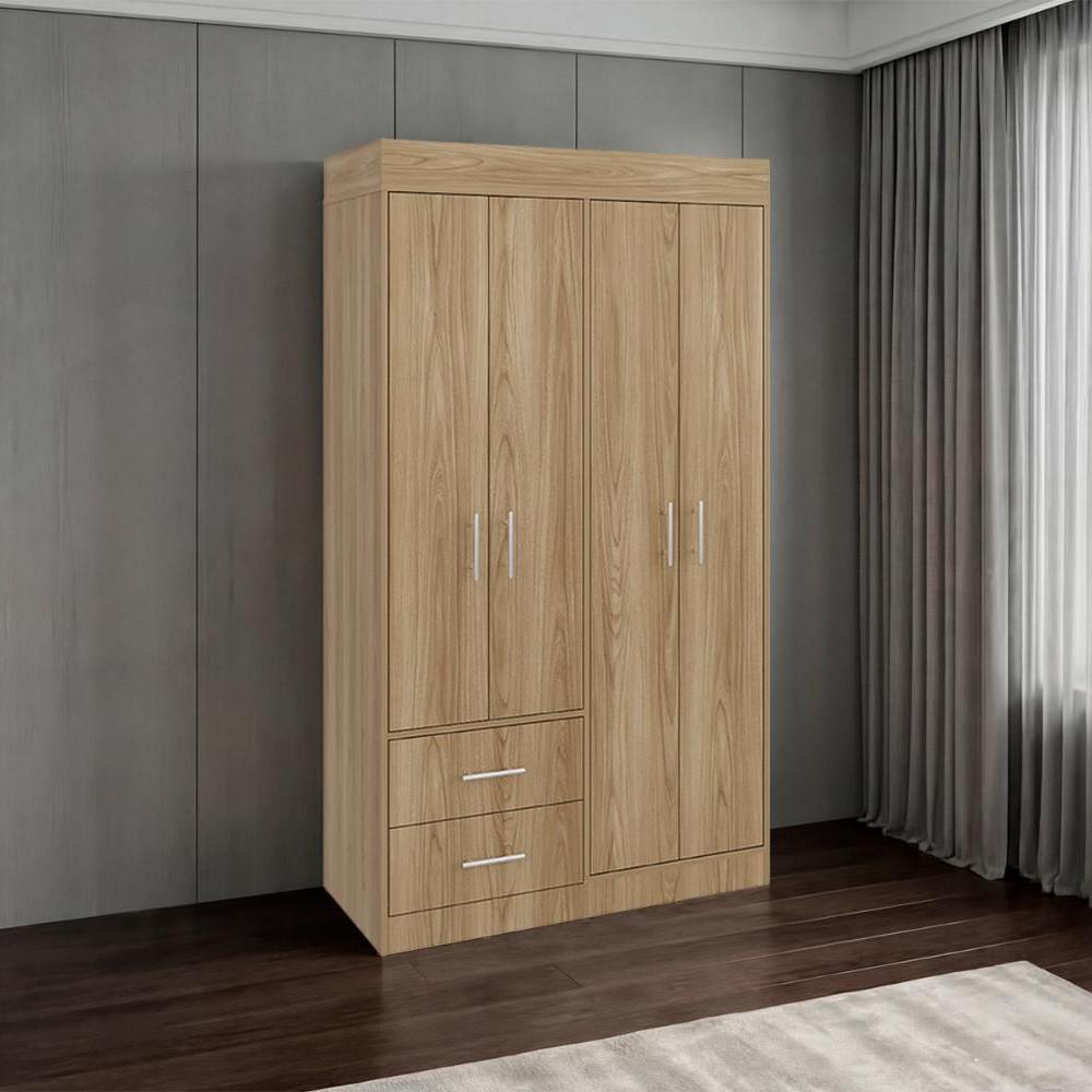 Closet Houston, Fresno Europeo y Wengue , Con Cuatro Puertas Batientes y Dos Cajones Con Amplio Espacio De Almacenamiento