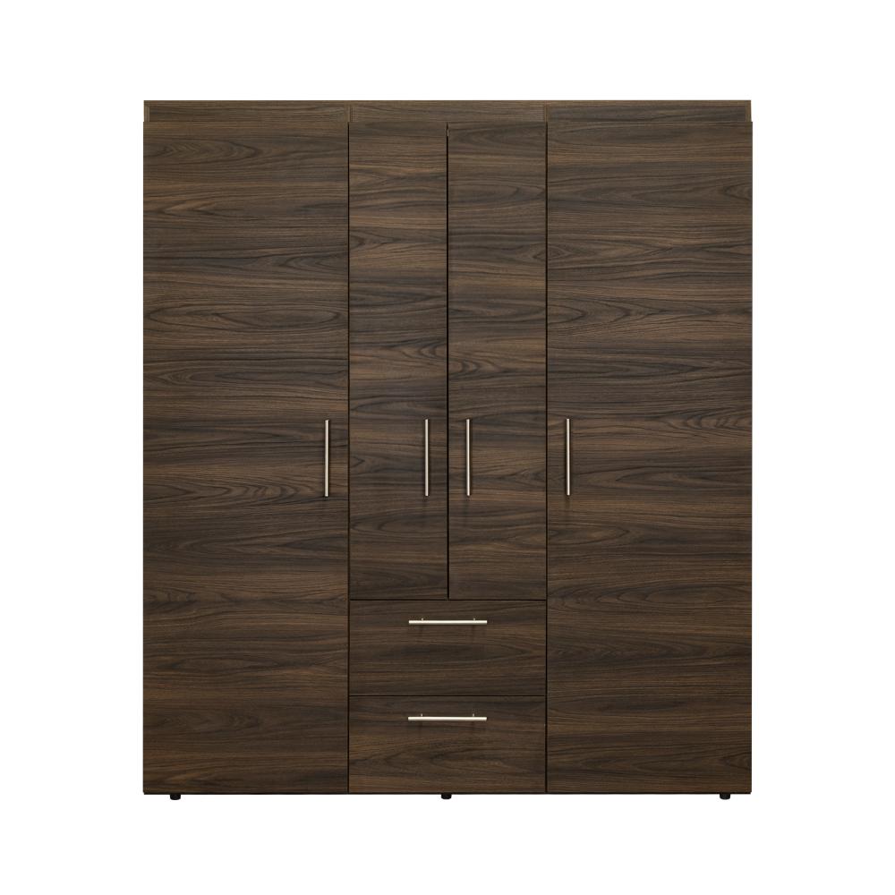 Closet Bariloche Bombay Eco, Nogal Europeo y Wengue , con Variedad de Entrepaños y Cuatro Puertas Abatibles