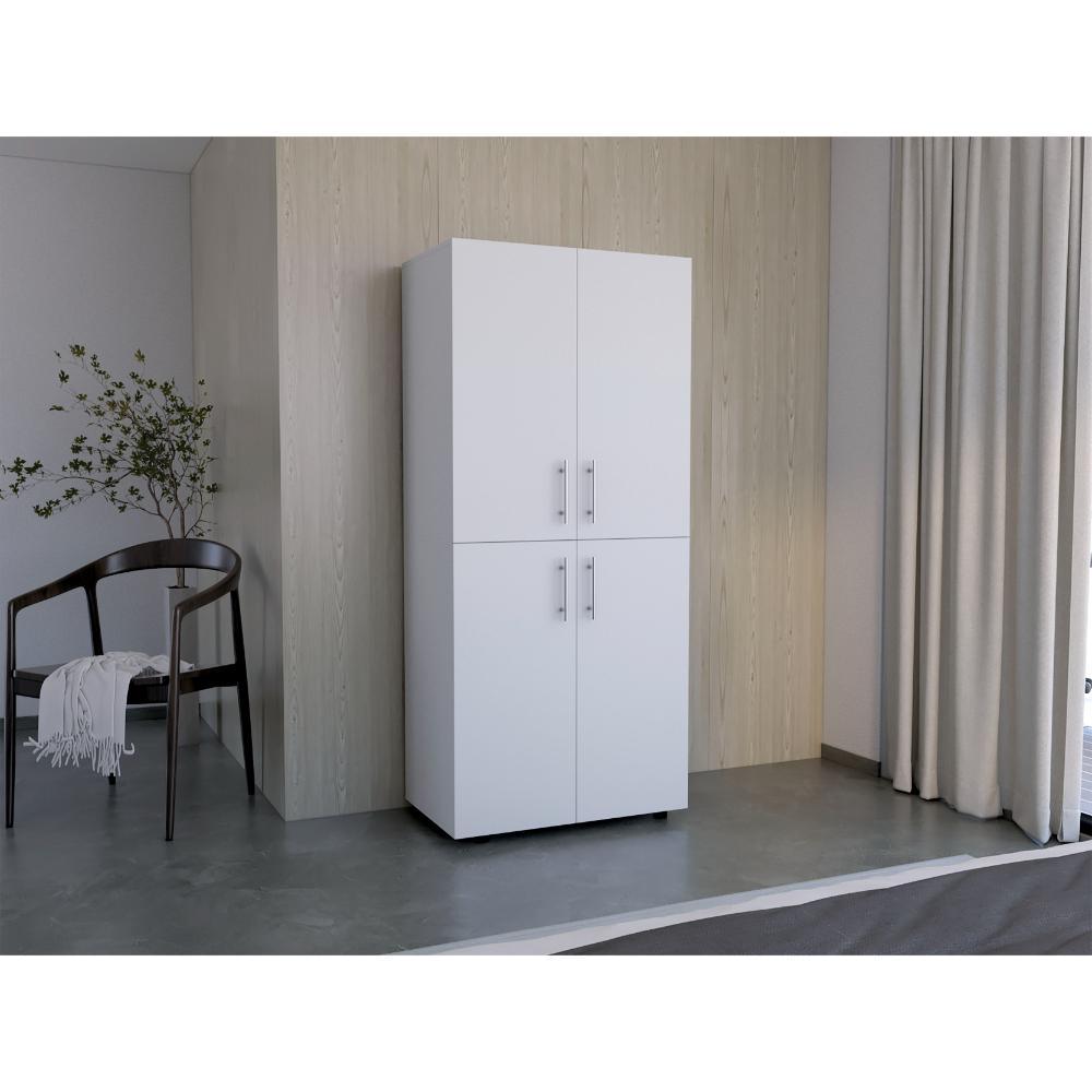 Clóset Hancel, Blanco Duqueza, Cuatro Puertas Abatibles y Dos Tubos Cromados ZF