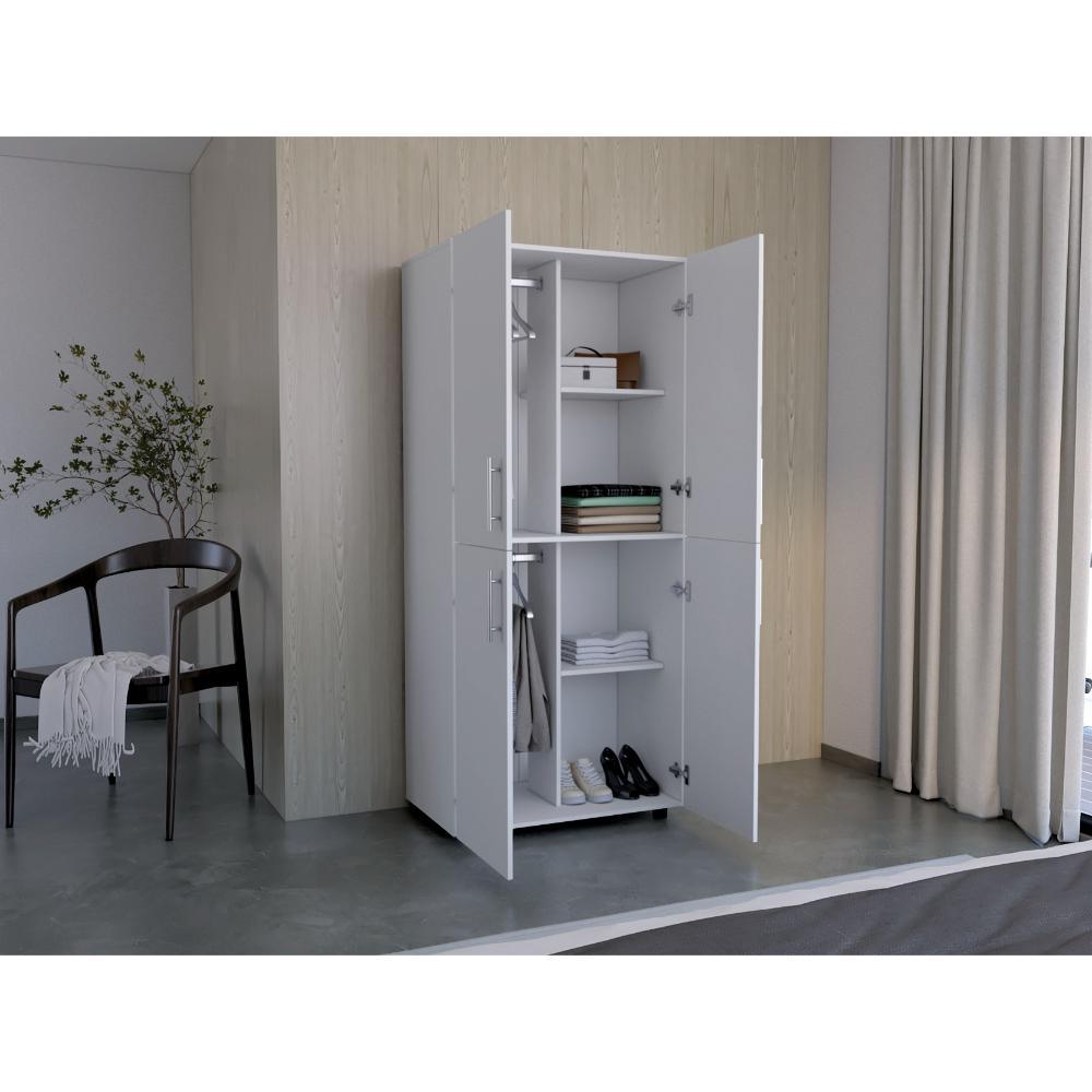 Clóset Hancel, Blanco Duqueza, Cuatro Puertas Abatibles y Dos Tubos Cromados ZF