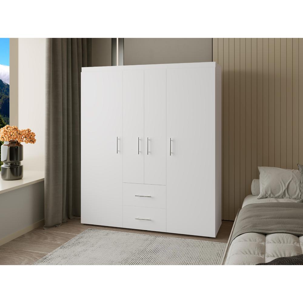 Closet Bariloche Bombay Eco, Blanco Duqueza, Con Variedad De Entrepaños y Cuatro Puertas Abatibles