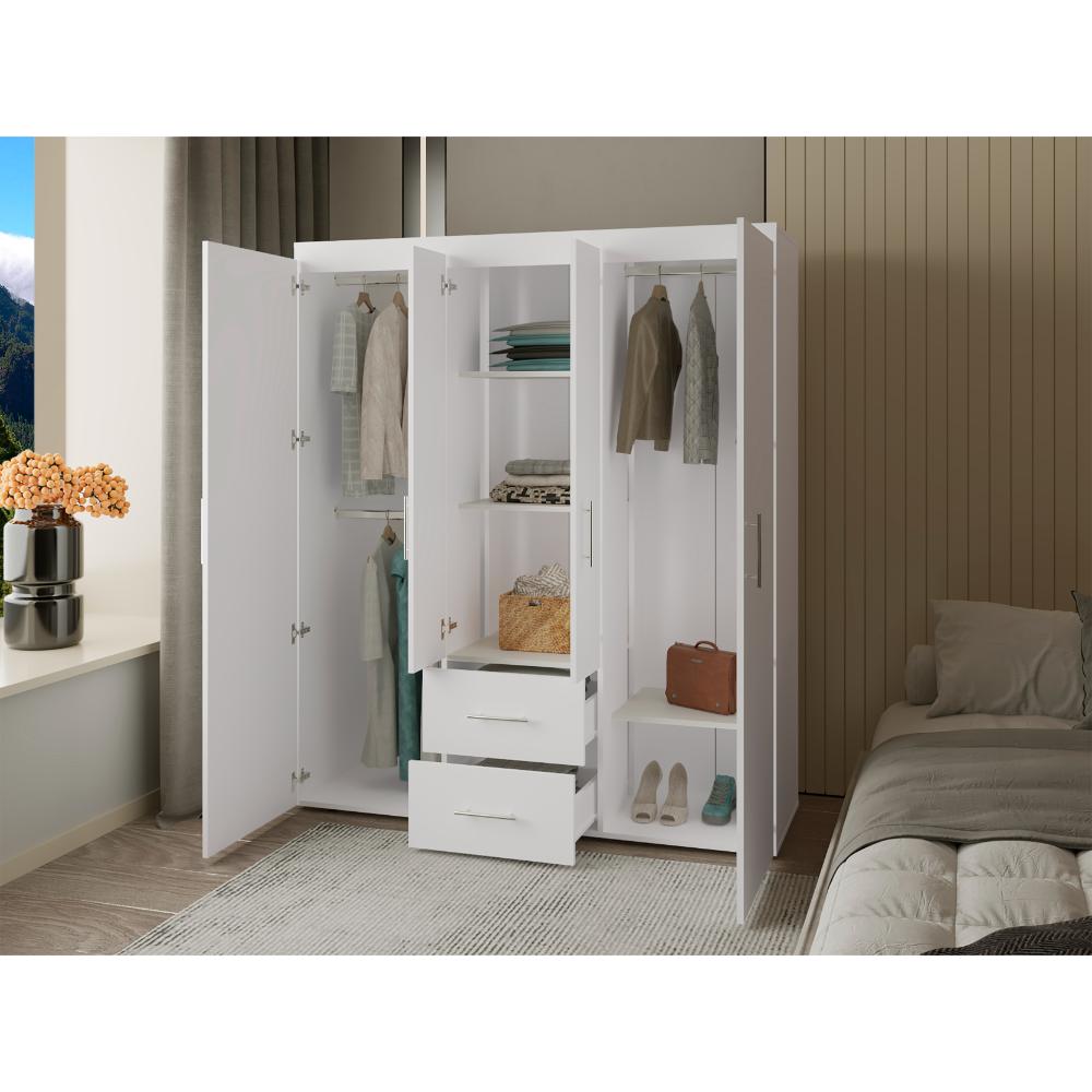 Closet Bariloche Bombay Eco, Blanco Duqueza, Con Variedad De Entrepaños y Cuatro Puertas Abatibles