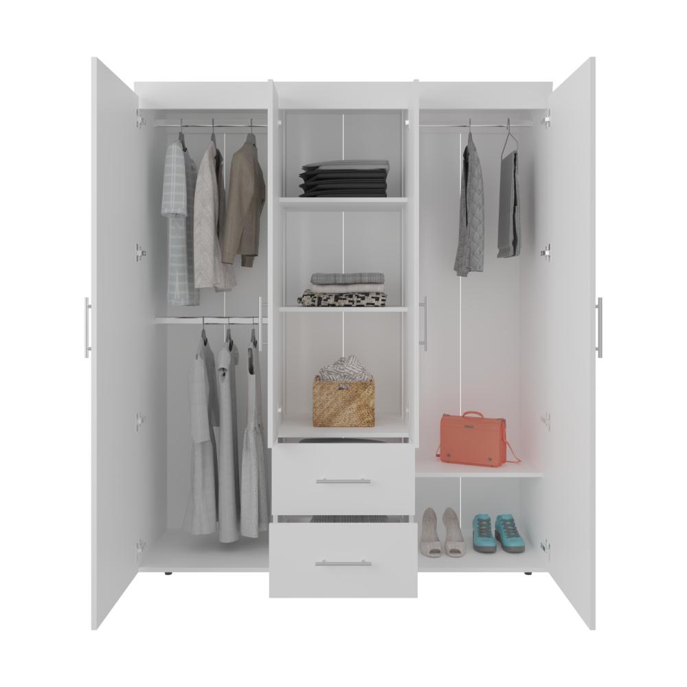 Closet Bariloche Bombay Eco, Blanco Duqueza, Con Variedad De Entrepaños y Cuatro Puertas Abatibles
