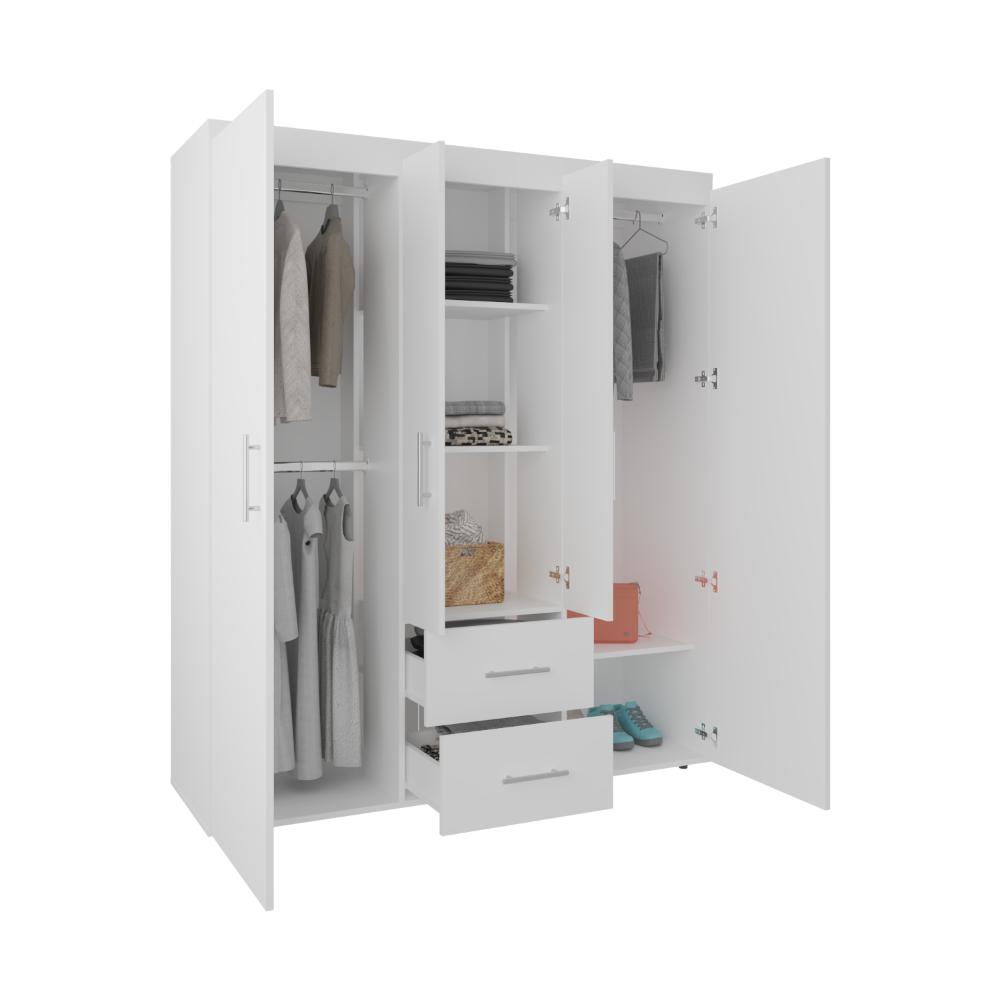 Closet Bariloche Bombay Eco, Blanco Duqueza, Con Variedad De Entrepaños y Cuatro Puertas Abatibles